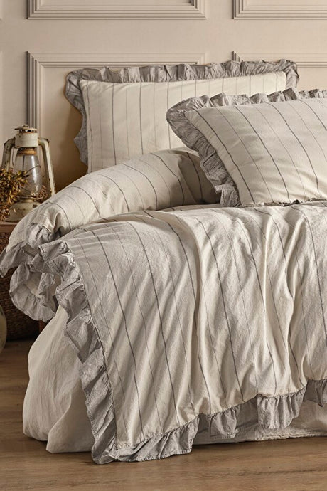 100% Cotton Ruffled Double Duvet Cover Set - 200x220 cm