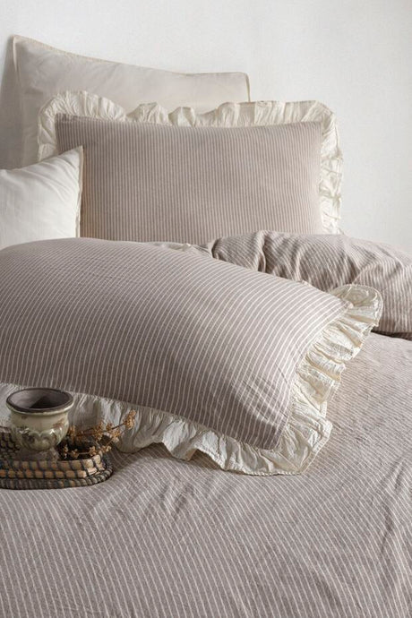 طقم غطاء لحاف مفرد قطن 100% بكشكشة أنيقة 160x220 سم