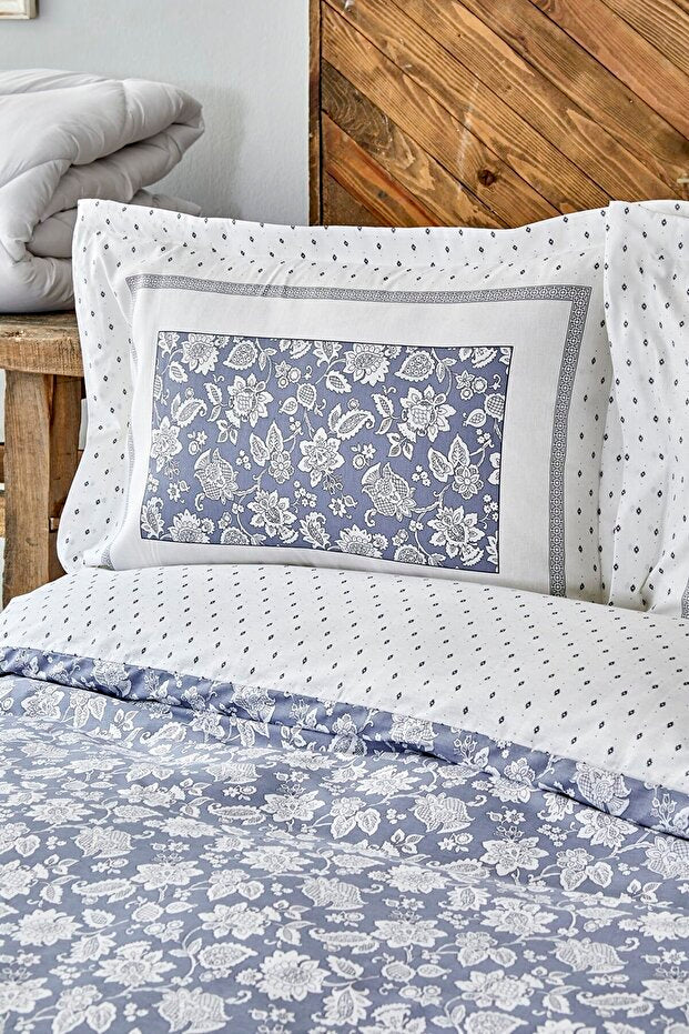 Celerina Blue 100% Cotton Single Duvet Cover Set