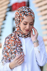 Leopardprint Chiffon Sjæl - Orange Vizon