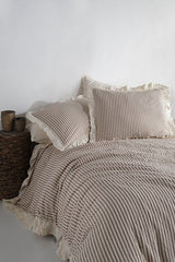 100% Cotton Ruffled Striped Duvet Cover Set - 4-Piece