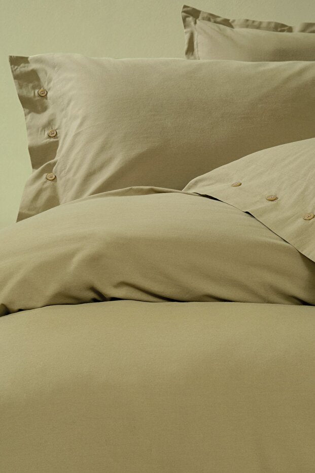 Plain Double Washed Ranforce Duvet Cover Set - Green