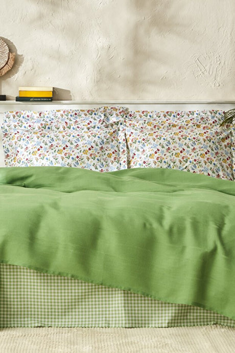 Noya 100% Cotton Single Size Pique Bedding Set - Green