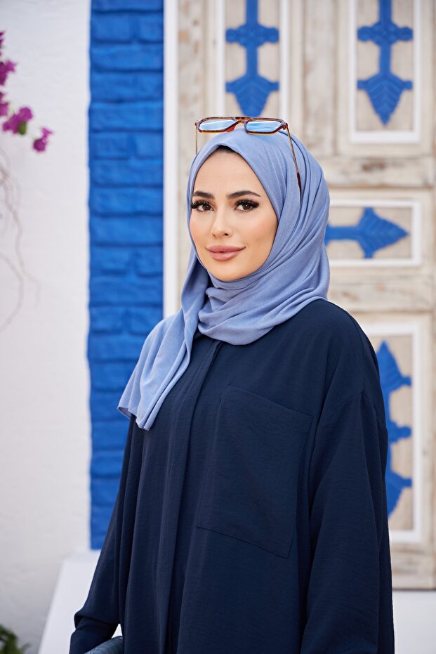 Lightweight Jersey Shawl - Soft Cotton Blend, Denim Blue