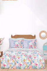 Dulce Blue 100% Cotton Single Floral Duvet Cover Set