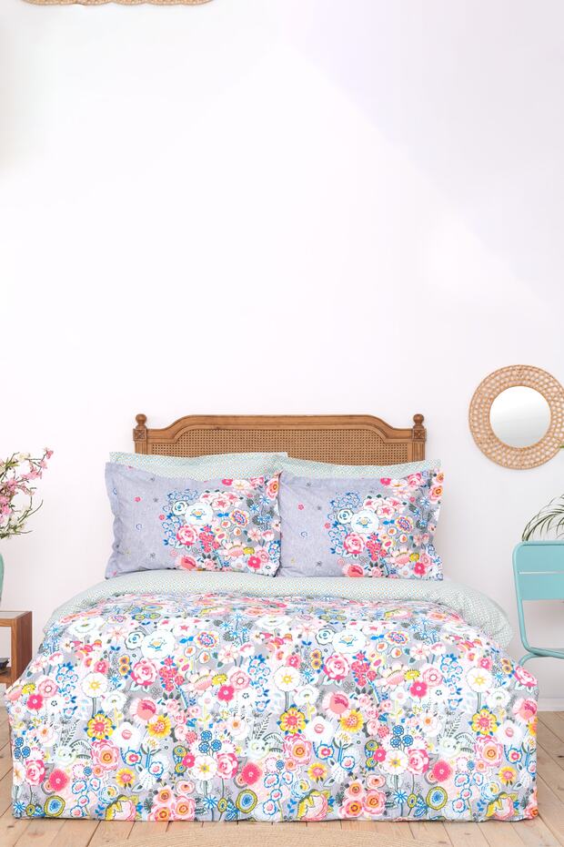Dulce Blue 100% Cotton Single Floral Duvet Cover Set