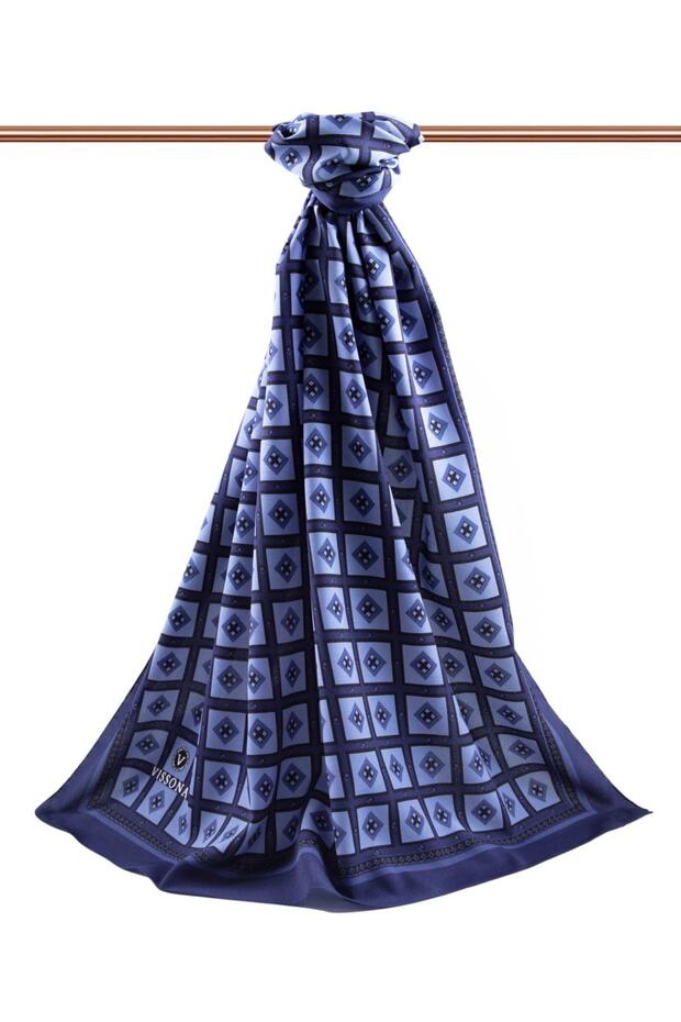 Women's Luxury Medina Silk Shawl - Navy-Indigo