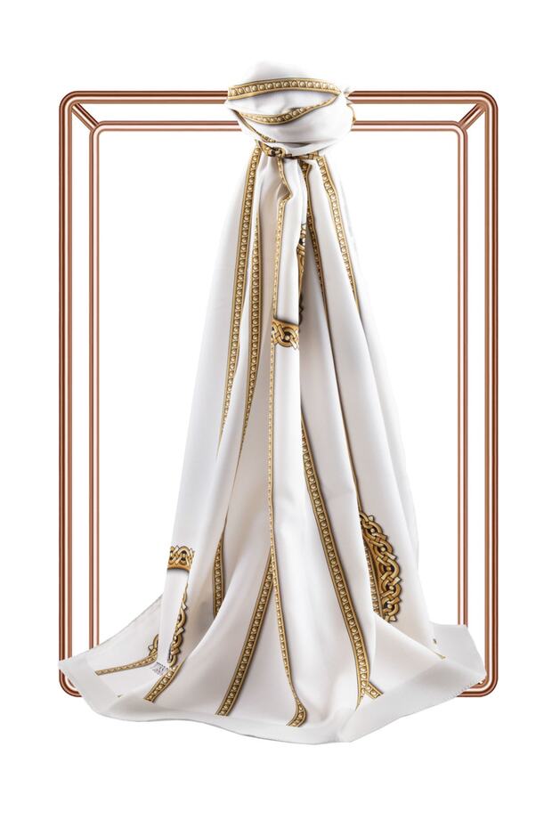 Women's Luxury Medina Silk Shawl - Cream
