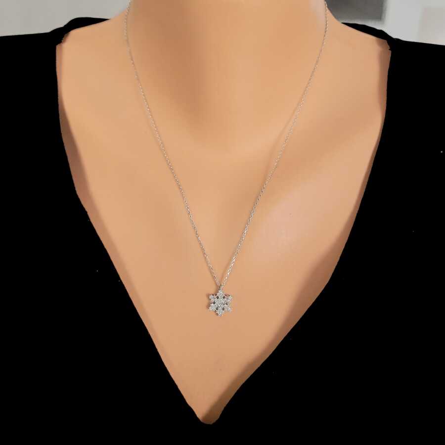 Sterling Silver Dazzling Snowflake Pendant Necklace with Zirconia