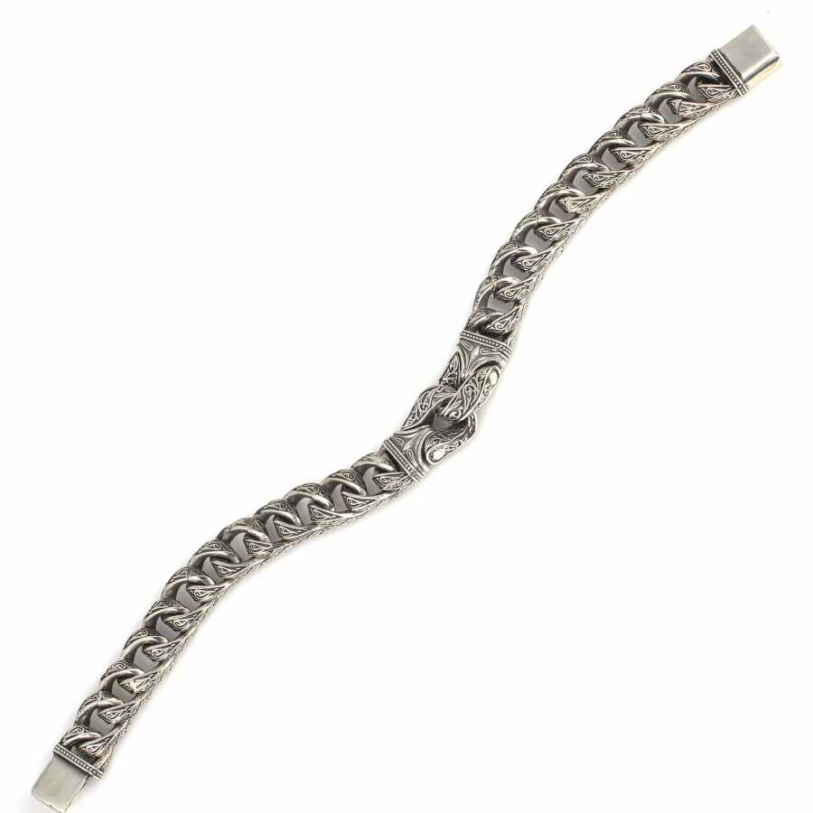 Oxidized Sterling Silver Men's Bracelet - Ottoman Scroll Motif