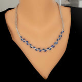 Premium 925 Sterling Silver Water Path Necklace White Blue Stone