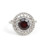 Sterling Silver Garnet Double Halo Ring