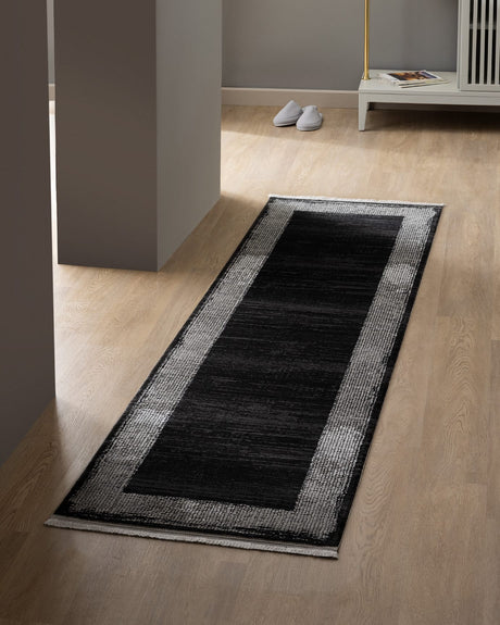 Premium Acrylic Area Rug - Modern Black Fringed Design