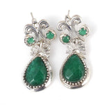 925 Sterling Silver Lab-Created Emerald - Antique Stud Earrings