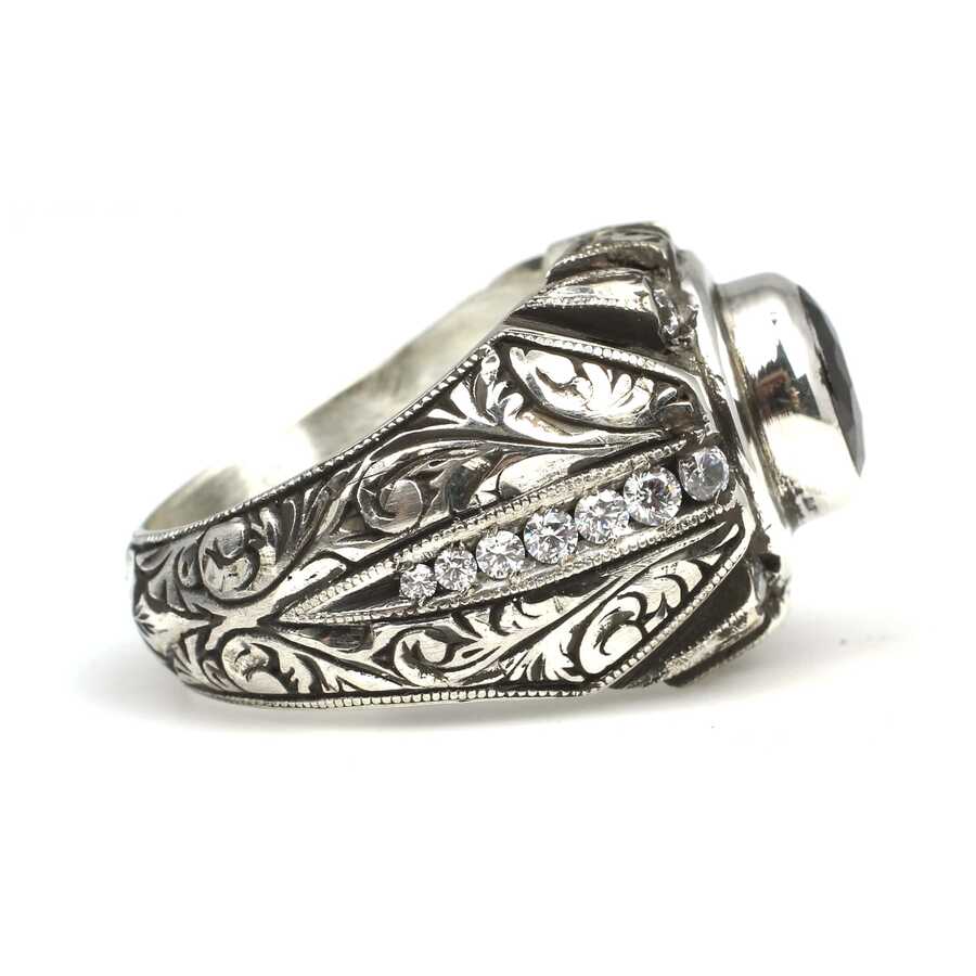 Professional Sterling Silver Onyx Zircon Handcrafted Mens Ring