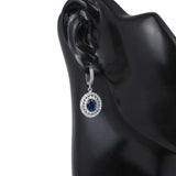 Exquisite 925 Sterling Silver Double Row Antourage Oval Sapphire Earrings