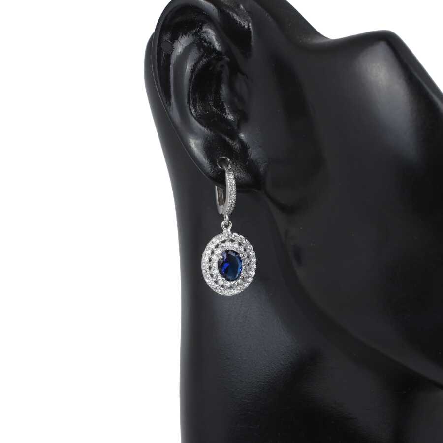 Exquisite 925 Sterling Silver Double Row Antourage Oval Sapphire Earrings
