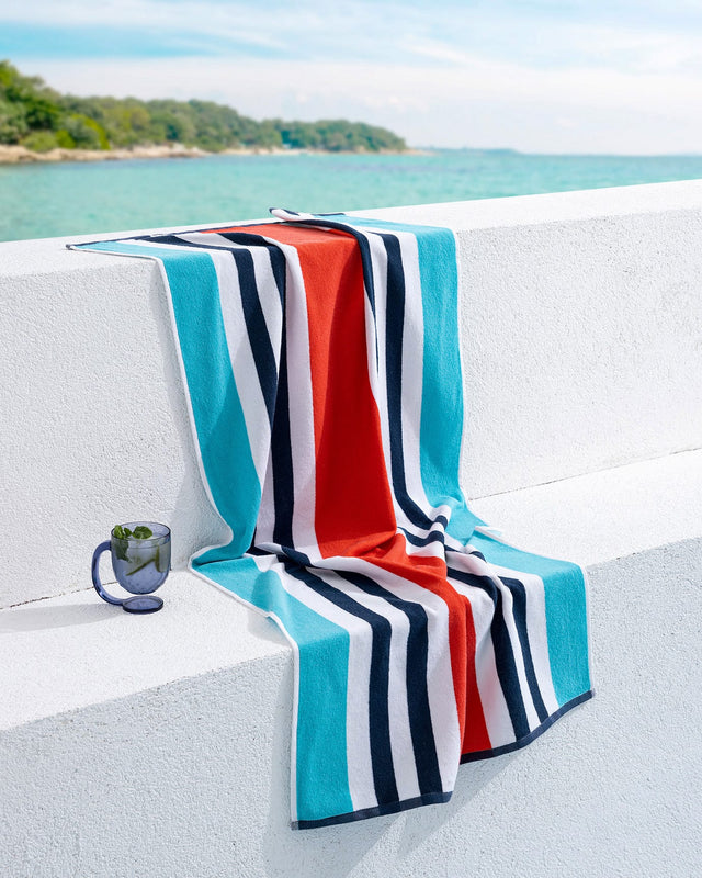Denney 100% Cotton Beach Towel - Turquoise and Orange Stripe
