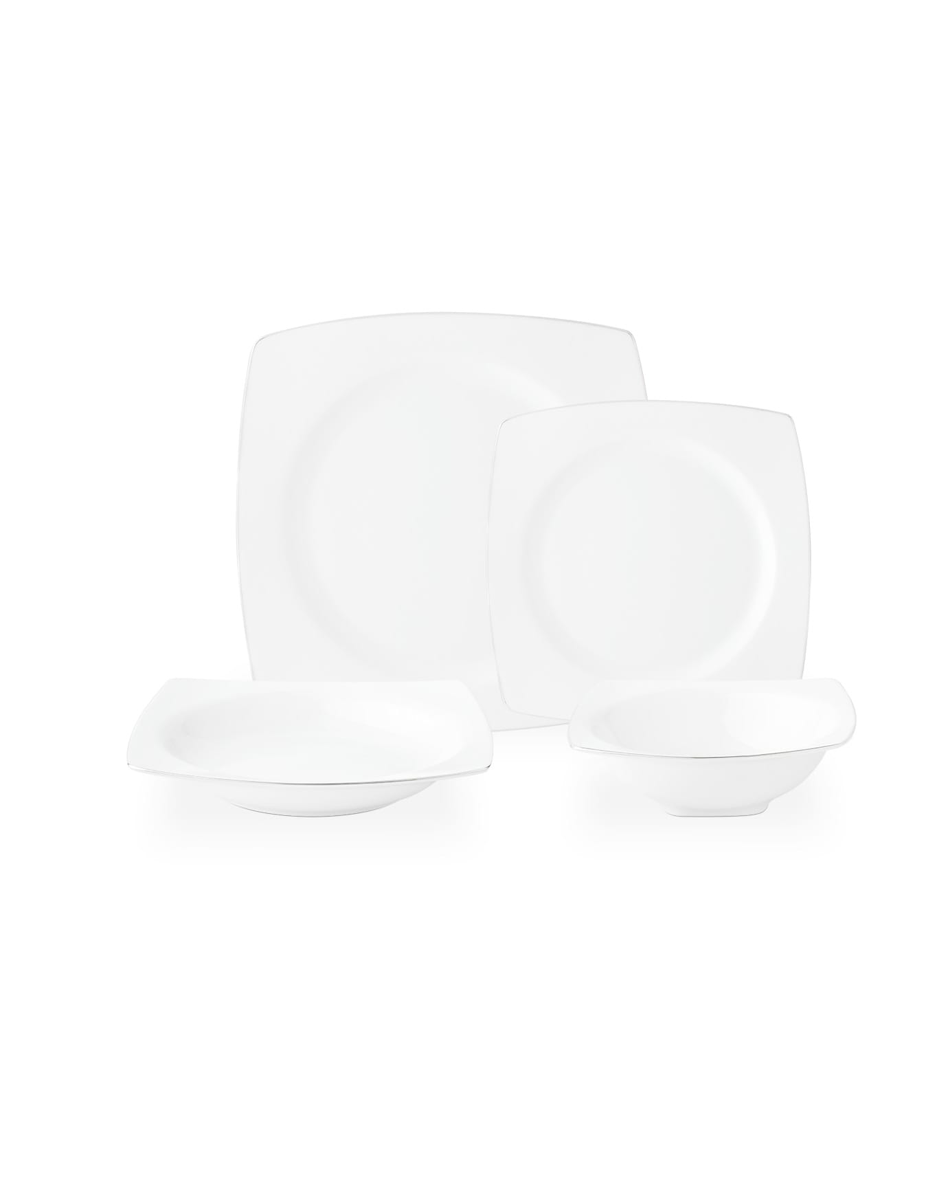 New Bone Porcelain 6-Person Dinner Set - Modern Silver Accents