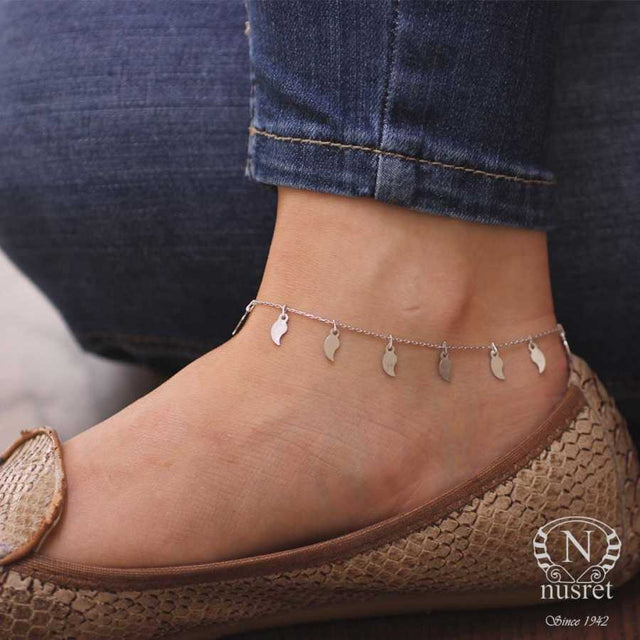 925 Sterling Silver Leaf Charm Anklet - Adjustable & Delicate