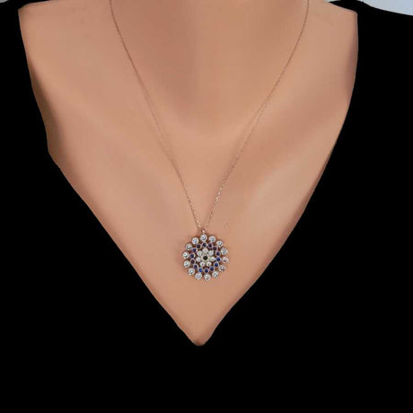 Sterling Silver Round Zircon Pendant Necklace - Multi-Stone Design