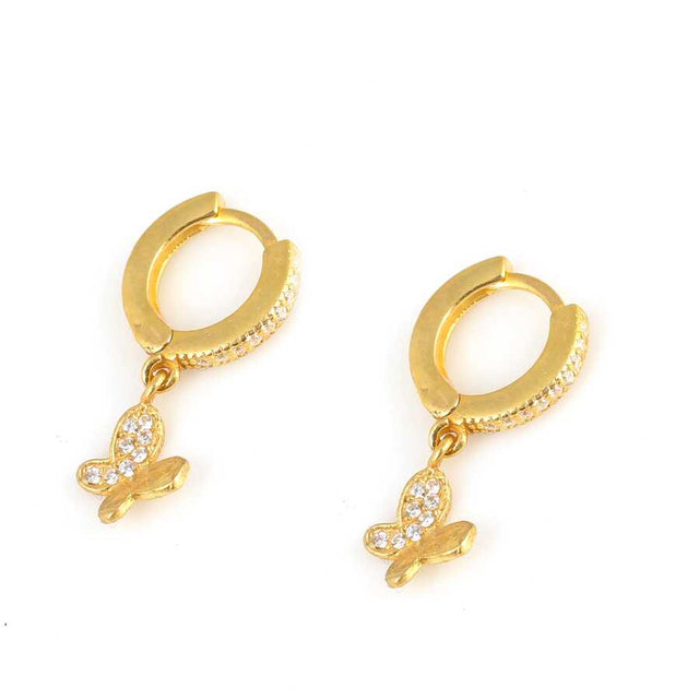 Sterling Silver Butterfly Stone Hoop Earrings