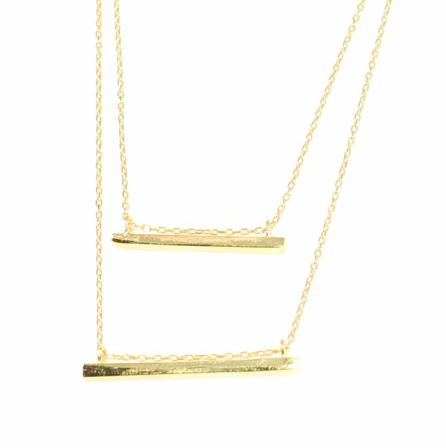Sterling Silver Double Bar Necklace - Minimalist Layered Style