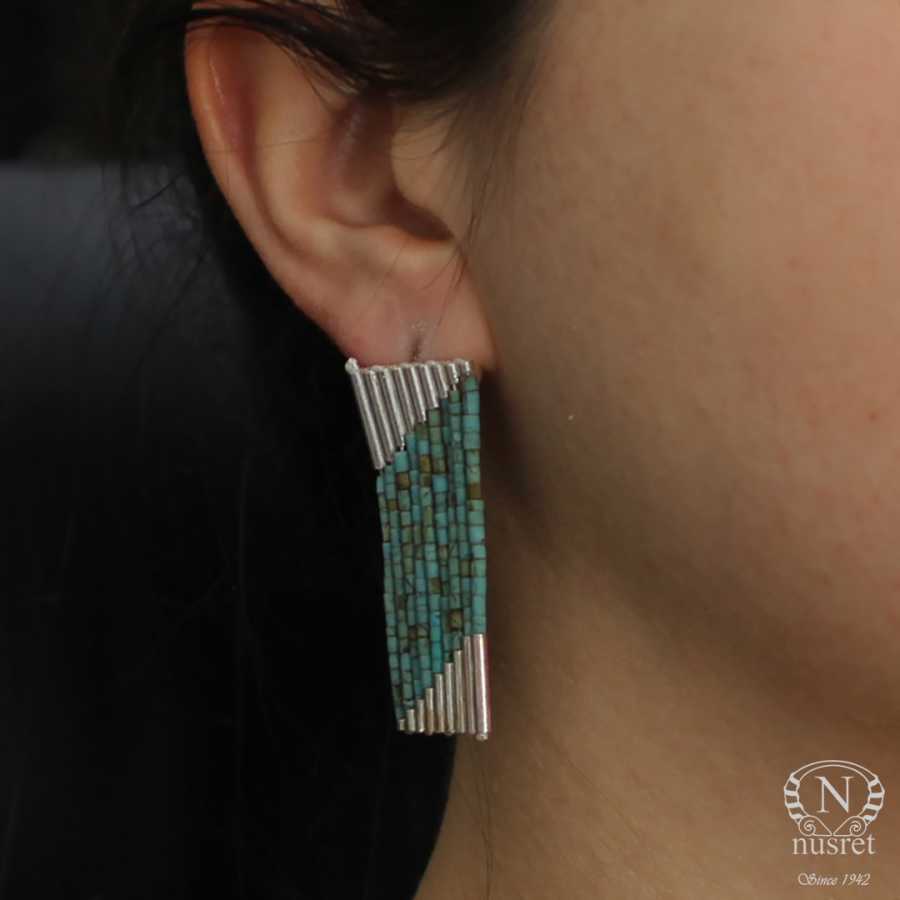 925 Sterling Silver Turquoise 9-Row Cascading Dangle Earrings