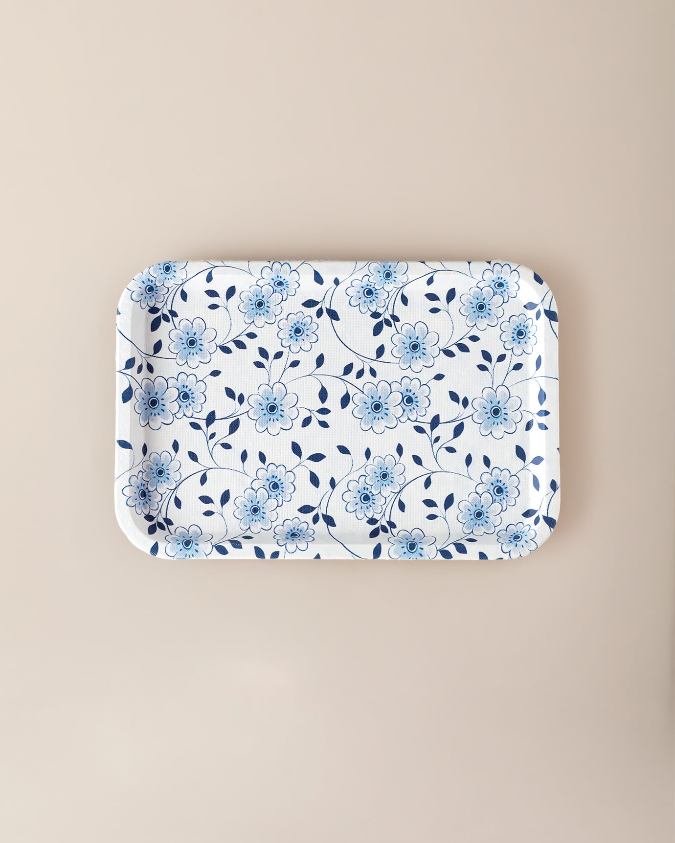 Plastic Rectangular Serving Tray - Serene Blue & White Pattern
