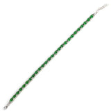 Sterling Silver Small Oval Synthetic Emerald Line Bracelet