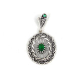 Sterling Silver Green Zircon Filigree Pendant - Handcrafted Elegance