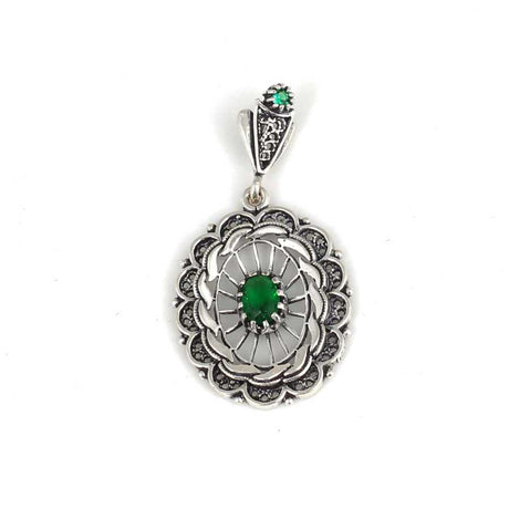 Sterling Silver Green Zircon Filigree Pendant - Handcrafted Elegance
