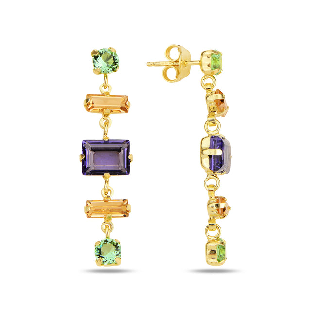 Vibrant Crystal Drop Earrings - Modern Cushion & Baguette Cut