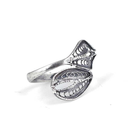 925 Sterling Silver Filigree Leaf Ring - Handcrafted Nature Inspired