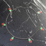 925 Sterling Silver Enamel Strawberry Charm Anklet - Summer Style