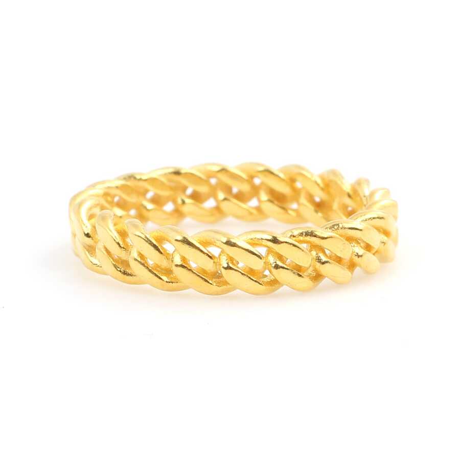 Sterling Silver Twisted Chain Link Ring - Modern Design