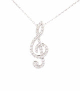 925 Sterling Silver Treble Clef Pendant Necklace with Zircon Stones
