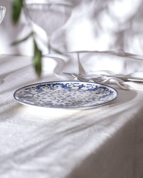 New Bone China Pasta Plate - Elegant Blue & White Serenity Pattern