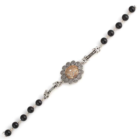 925 Sterling Silver Lava Stone Bracelet - Hinged Design with Hat Charm