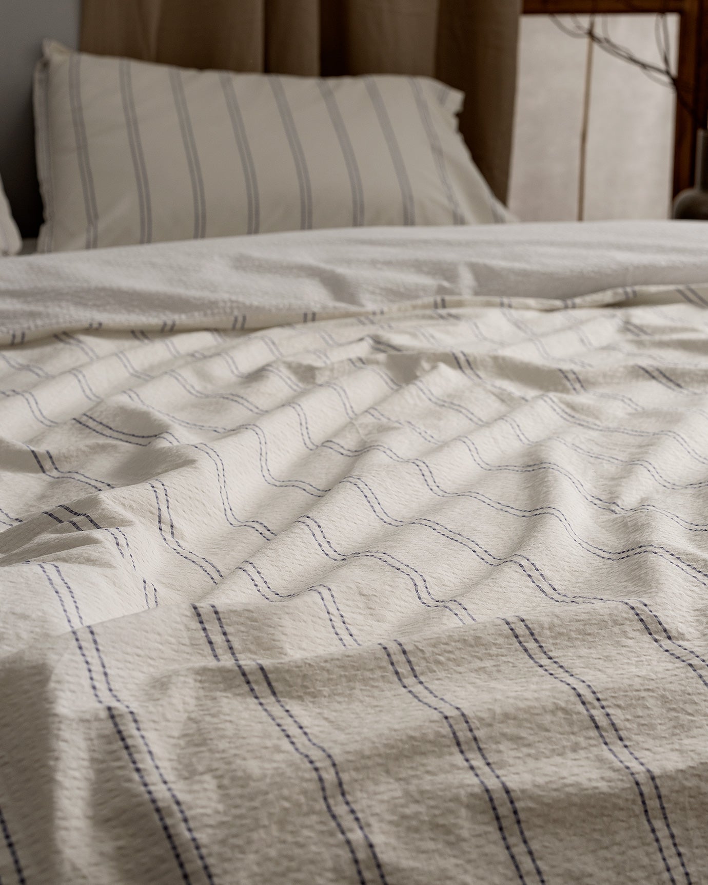 100% Cotton Single Duvet Set - Waffle Texture & Stripes