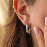925 Sterling Silver Triple Intertwined Hoop Earrings - Laser Detail