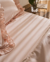 Double 100% Cotton Ruffle Plain Wash Duvet Cover Set, Powder Pink