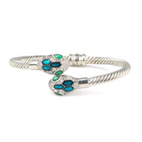 Premium Sterling Silver Green Stone Snake Head Twist Men's Bracelet