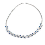 Sterling Silver Zircon Waterfall Necklace - Leaf Motif Design