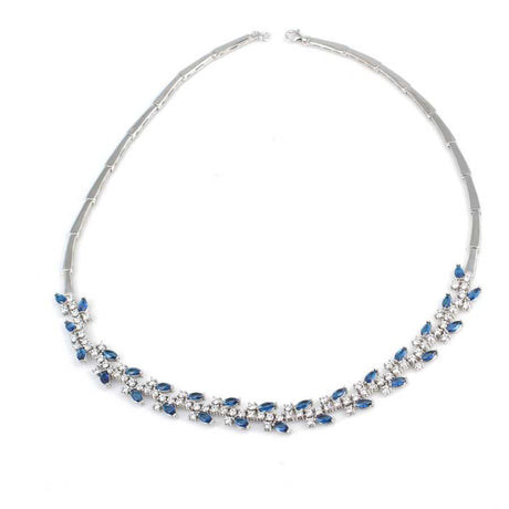 Sterling Silver Zircon Waterfall Necklace - Leaf Motif Design
