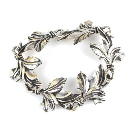 925 Sterling Silver Nature-Inspired Leaf Bracelet - Oxidized Finish
