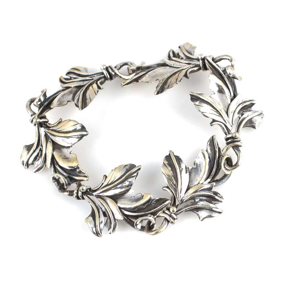 925 Sterling Silver Nature-Inspired Leaf Bracelet - Oxidized Finish