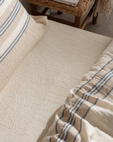 100% Cotton Muslin King Size Duvet Cover Set - Yarn-Dyed Beige/Navy