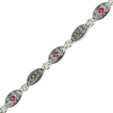 Sterling Silver & Bronze Antique Bracelet - Red Zircon Oval Design