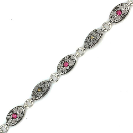 Sterling Silver & Bronze Antique Bracelet - Red Zircon Oval Design